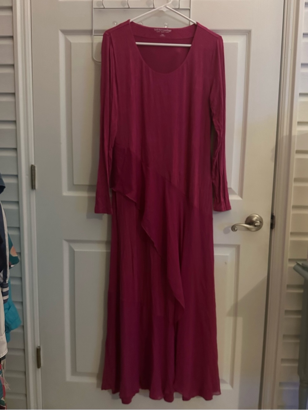 Soft Surroundings Long Sleeve Ruffle Maxi Dress - Magenta Pink
